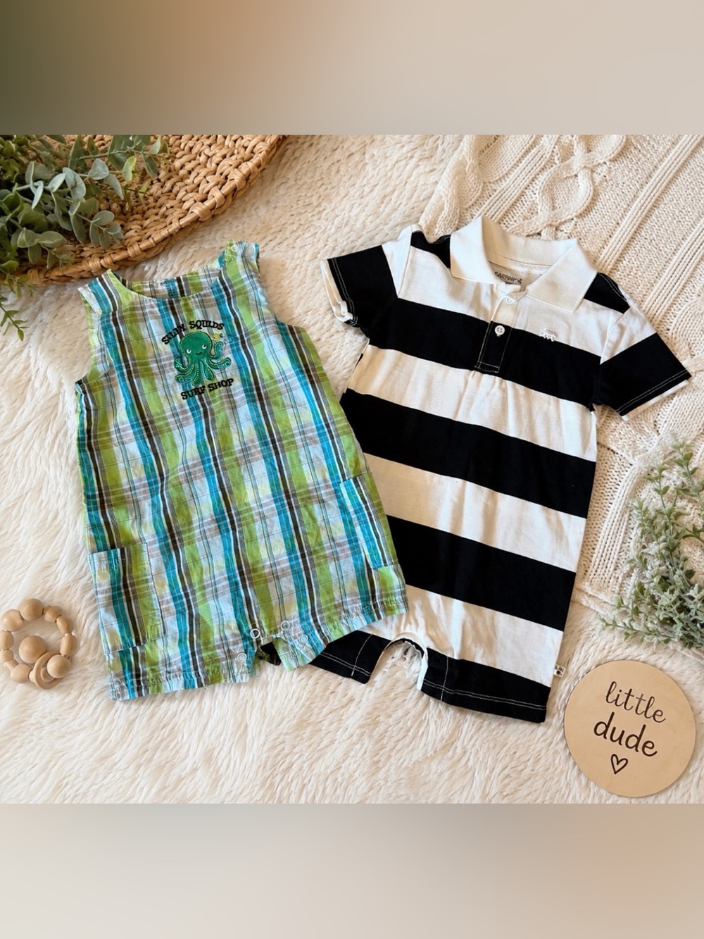 #15-Boys 24M 2pc 👦 Romper Bundle Carter’s & Bearpaw Surf 🦑 Nautical Summer Lot